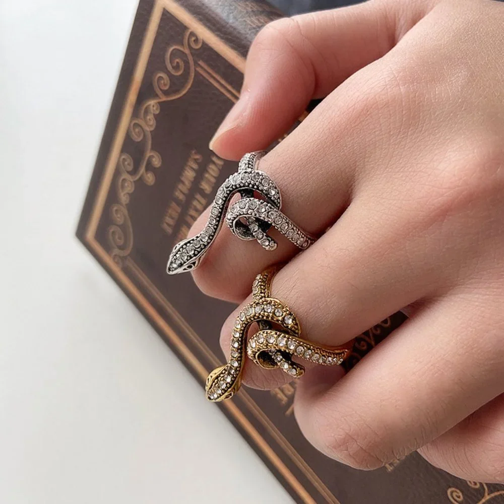 Intricate Coiled Snake Serpent Ancient Gold & CZ Diamonds Streetwear Ring NEW - Picture 4 of 8